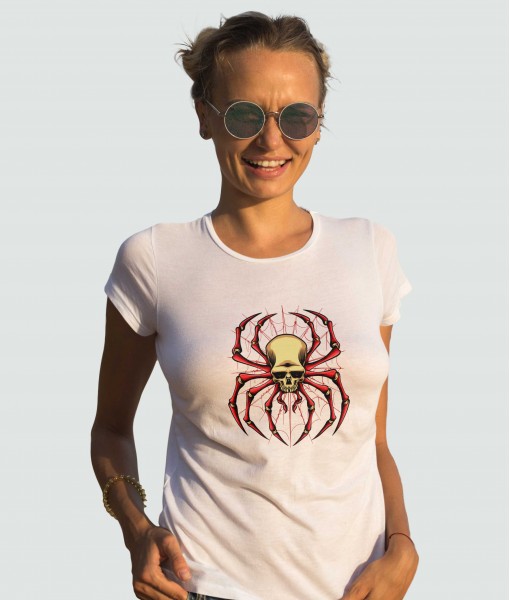 Дамска тениска с щампа Готика Red spider Skull